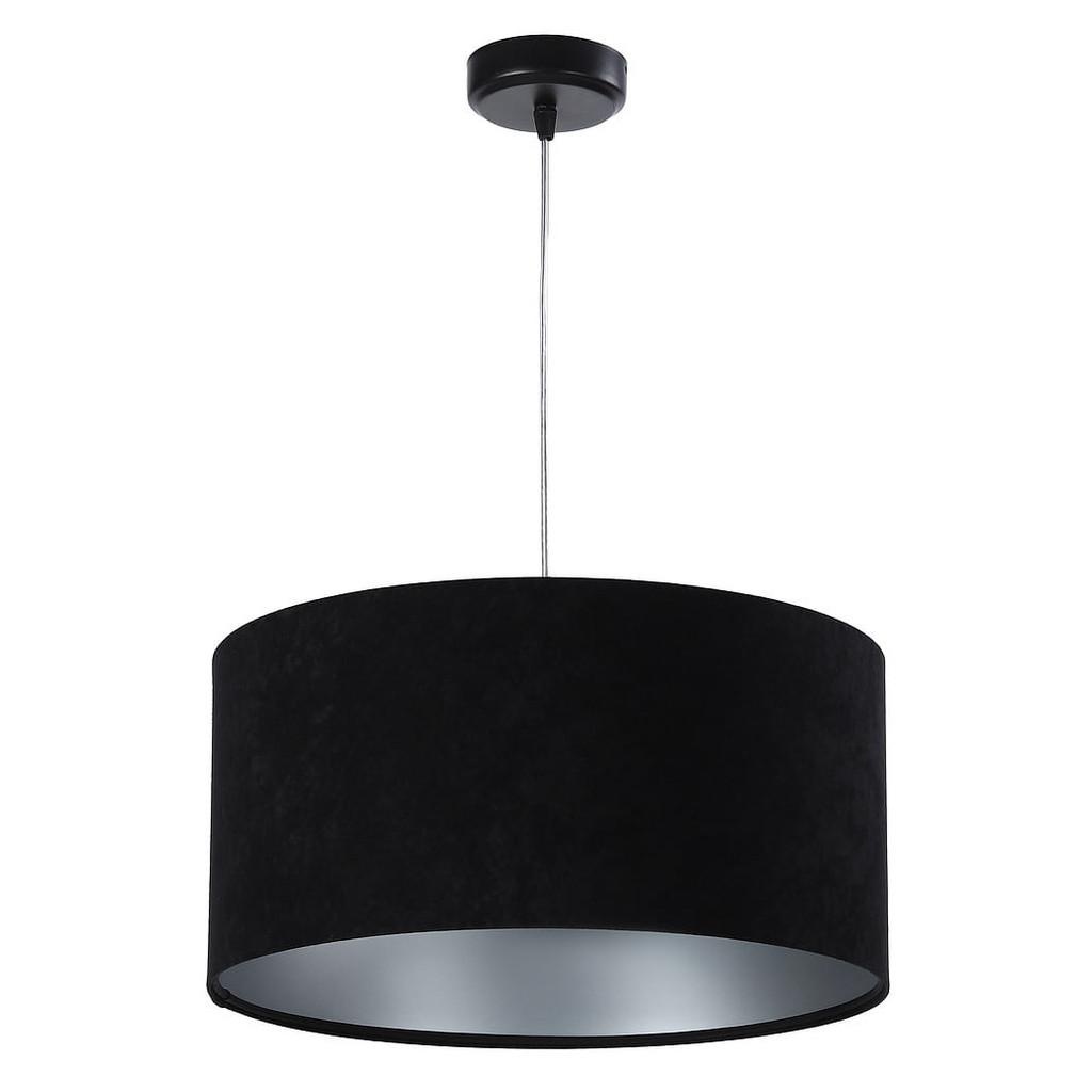 Čierno-strieborná závesná lampa GLORIA v tvare valca s velúrovým tienidlom - BPS Koncept obrázok 3