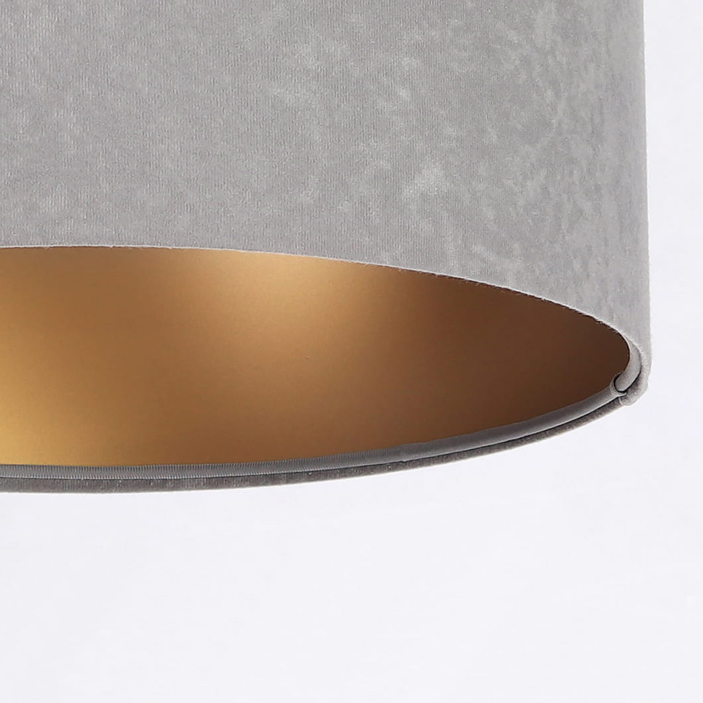 Sivá závesná lampa KAMÉLIA s velúrovým tienidlom, abažúrom v tvare valca so zlatým vnútrajškom - BPS Koncept obrázok 4