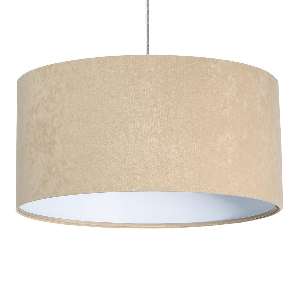 Béžovo-bílá závěsná lampa s velurovým stínidlem ve tvaru válce NIGELLA - BPS Koncept obrázek 1