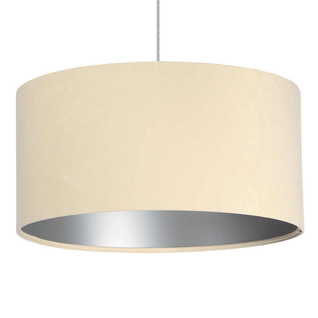 Kremowo-srebrna lampa wisząca z welurowym kloszem w kształcie walca VERBENA - BPS Koncept zdjęcie 1