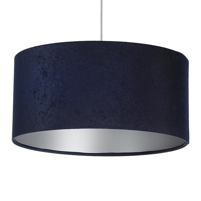 Tmavě modro-stříbrná závěsná lampa s válcovým velurovým stínidlem LOBELIA - BPS Koncept obrázek 1
