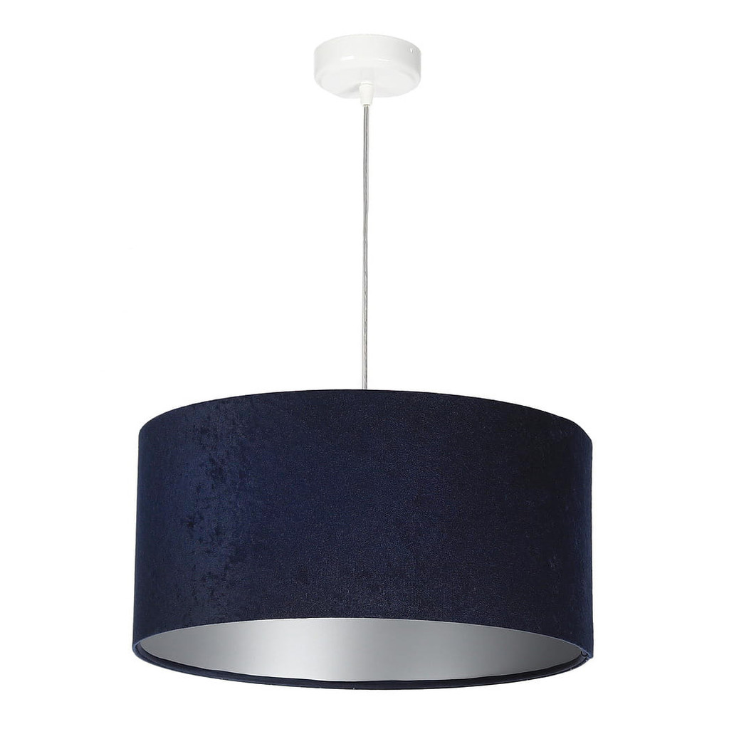 Tmavě modro-stříbrná závěsná lampa s válcovým velurovým stínidlem LOBELIA - BPS Koncept obrázek 3