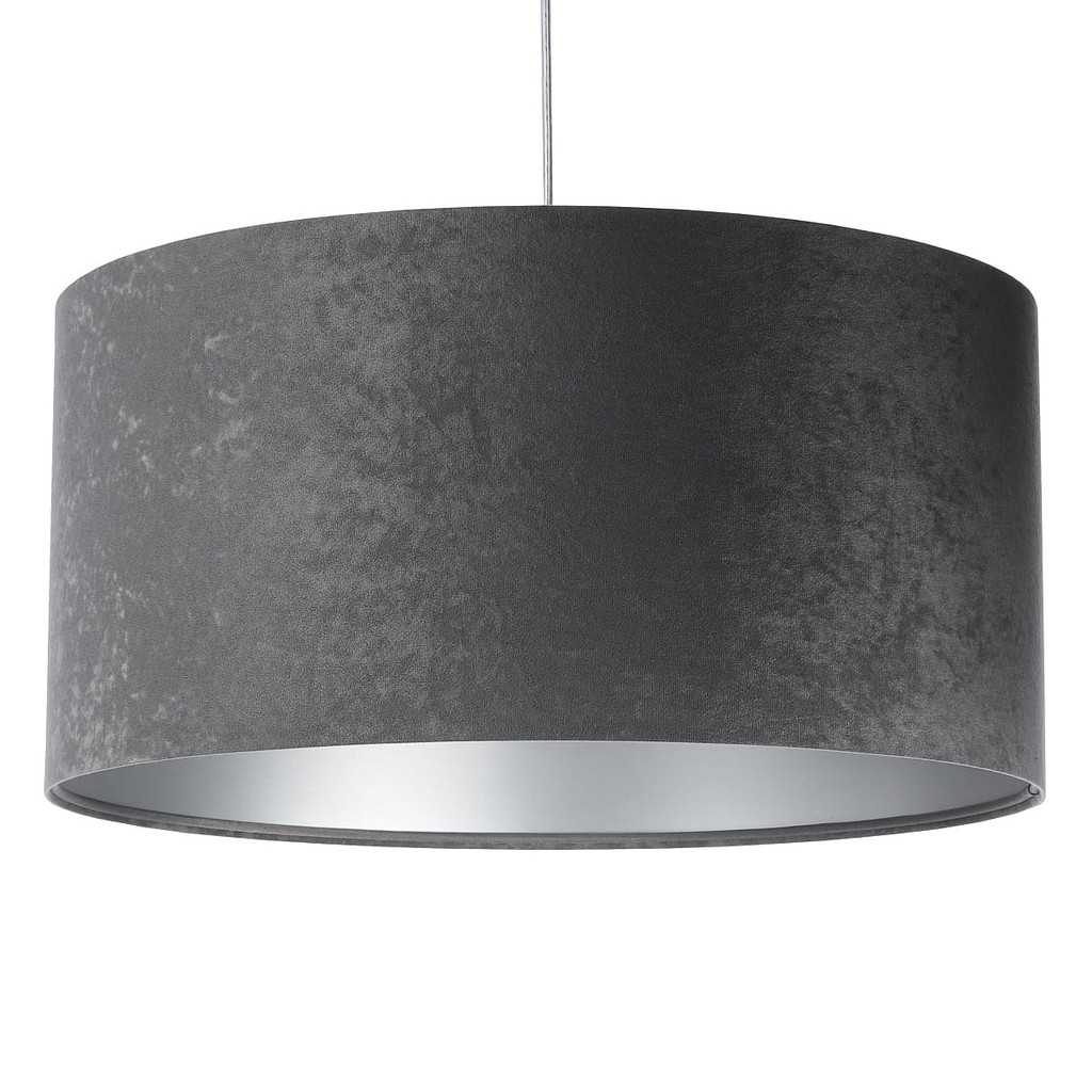 Tmavě šedá závěsná lampa, velurová, s válcovým stínidlem se stříbrným vnitřkem GRAFIT - BPS Koncept obrázek 1
