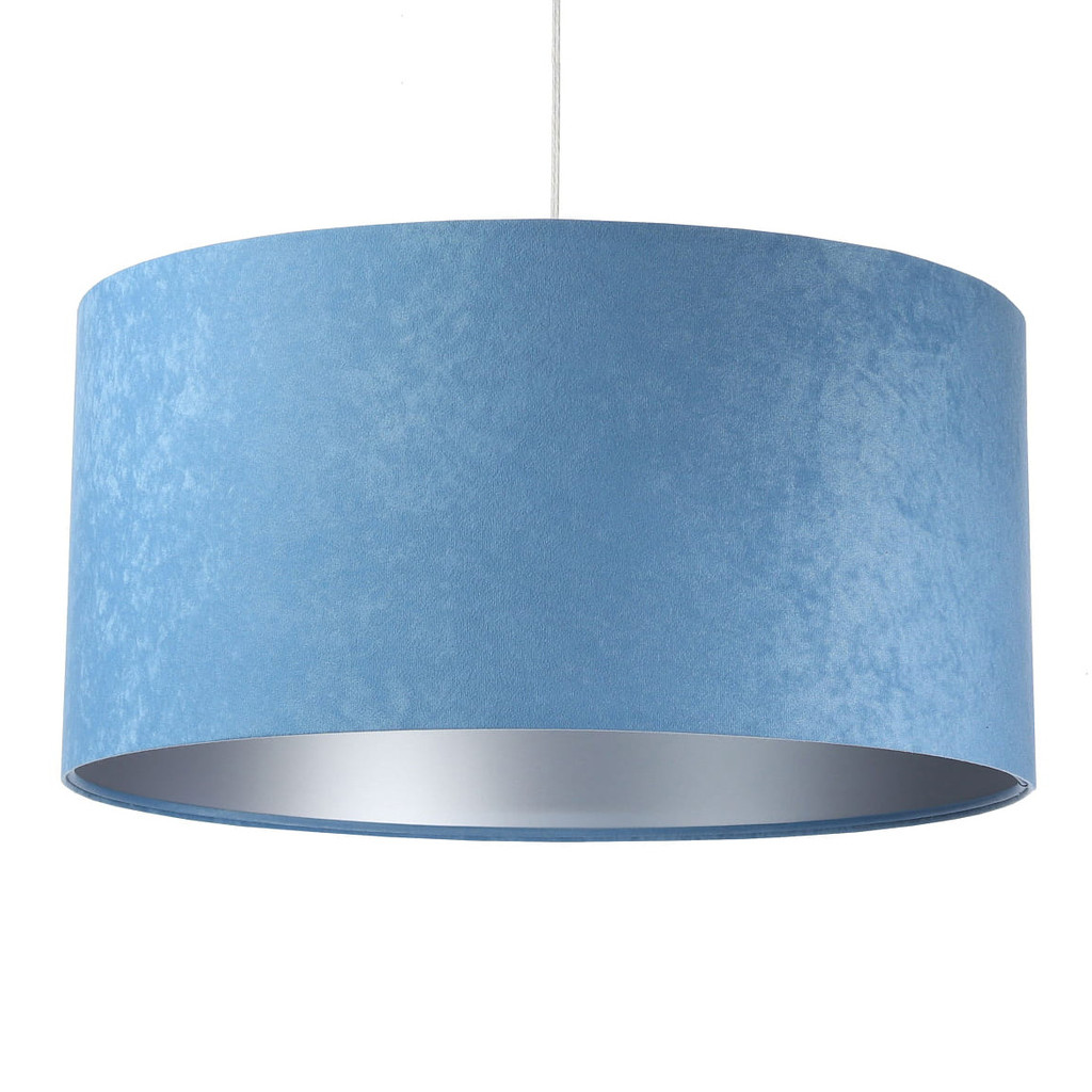 Modro-strieborná závesná lampa ANGARIKA s abažúrom, tienidlom z velúru, valcová - BPS Koncept obrázok 1