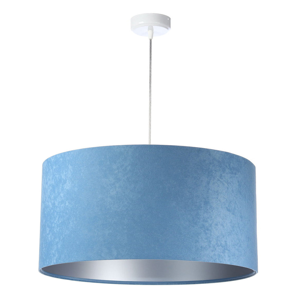 Niebiesko-srebrna lampa wisząca z abażurem, welurowa, walcowa ANGARIKA - BPS Koncept zdjęcie 3