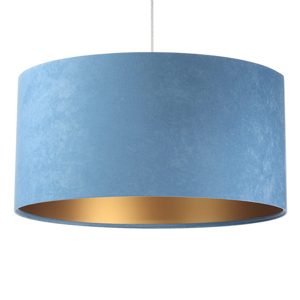 Modrá závesná lampa ANGARIKA s velúrovým tienidlom, abažúrom v tvare valca so zlatým vnútrajškom - BPS Koncept obrázok 1