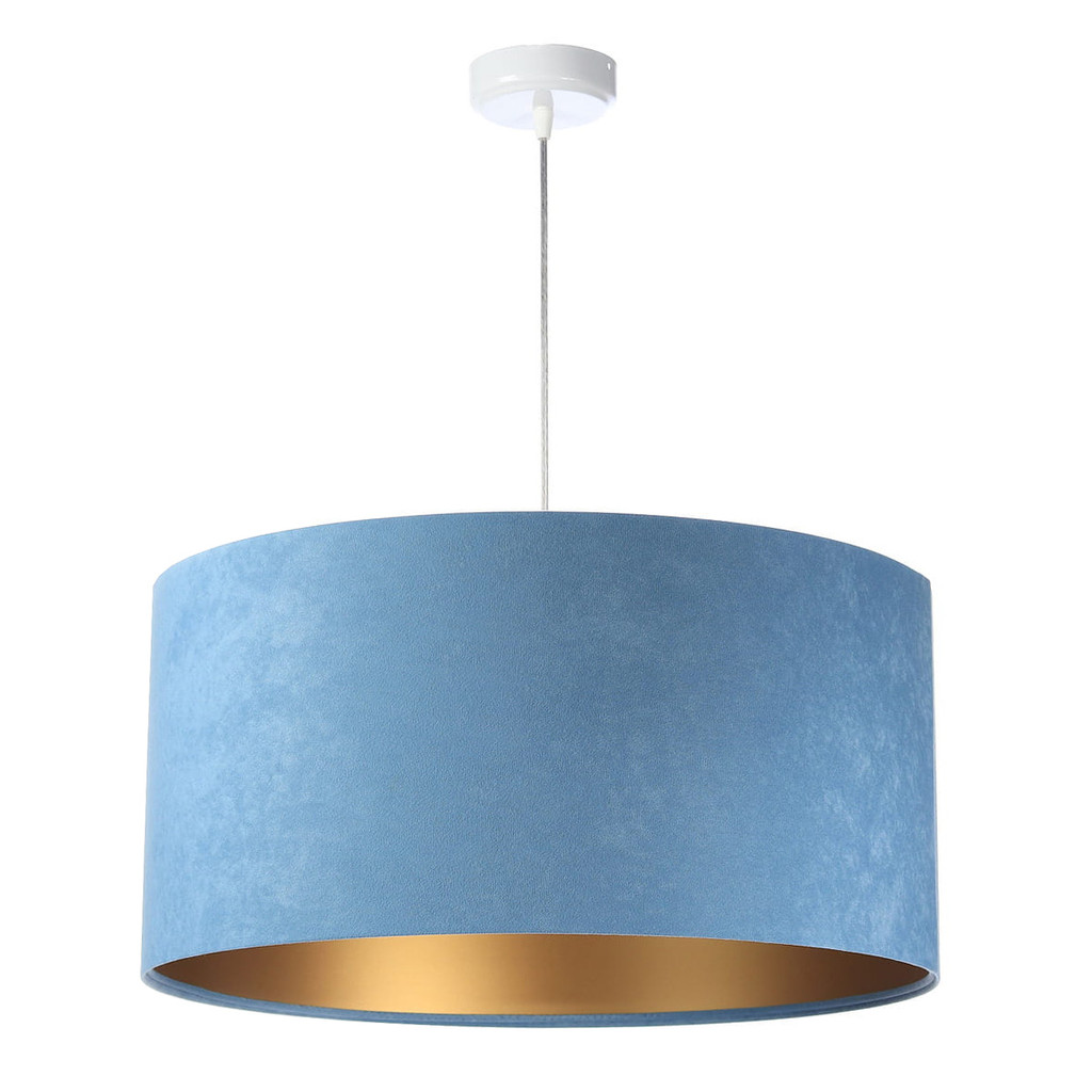 Modrá závesná lampa ANGARIKA s velúrovým tienidlom, abažúrom v tvare valca so zlatým vnútrajškom - BPS Koncept obrázok 3