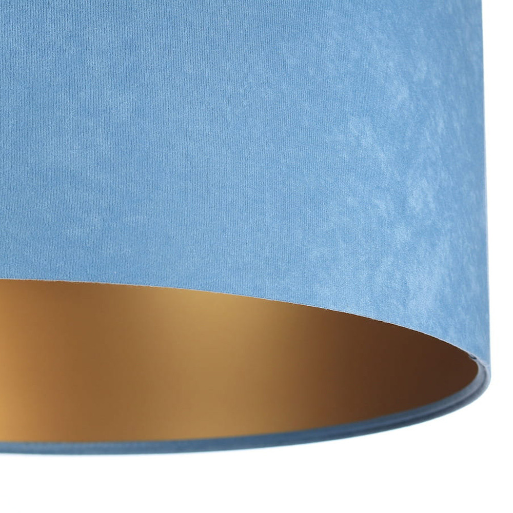 Modrá závesná lampa ANGARIKA s velúrovým tienidlom, abažúrom v tvare valca so zlatým vnútrajškom - BPS Koncept obrázok 4