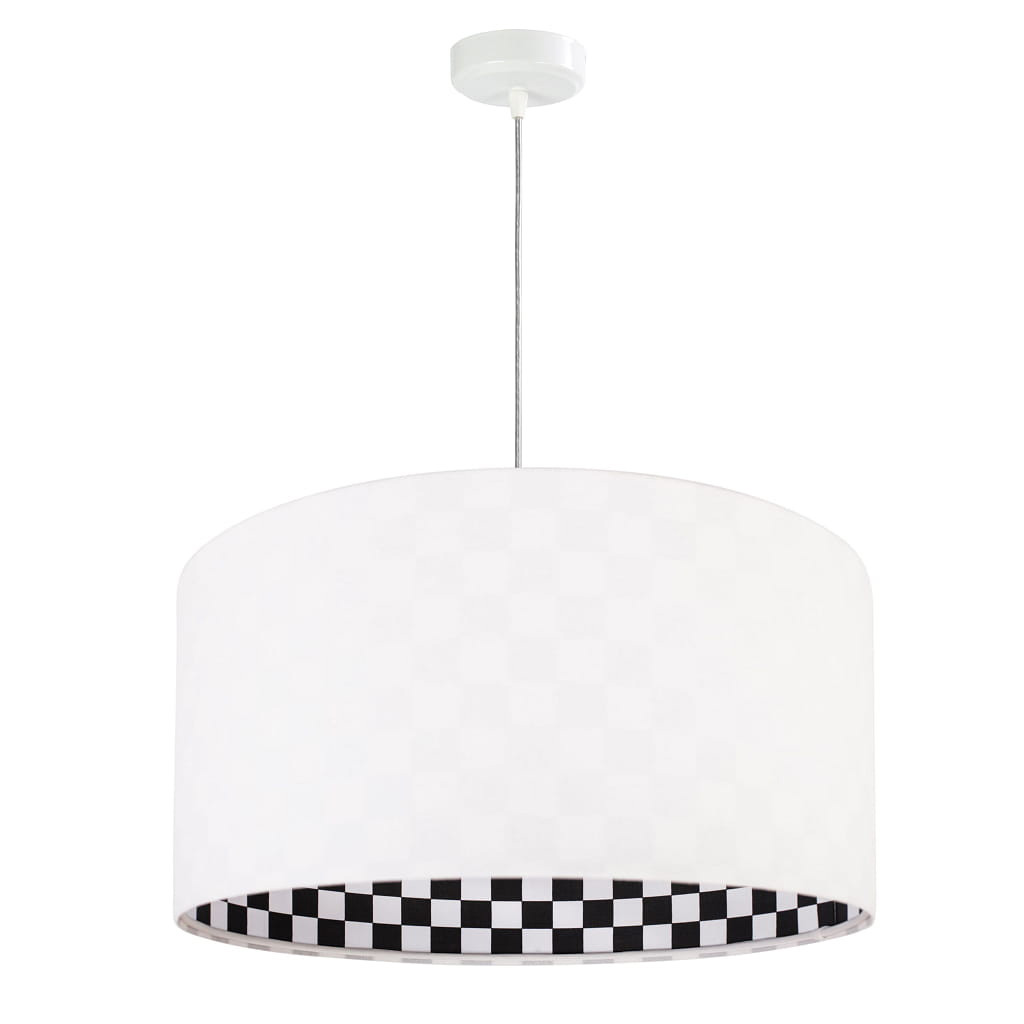 Biała lampa wisząca, welurowa, z walcowym abażurem z wnętrzem w szachownicę ALISA - BPS Koncept zdjęcie 3