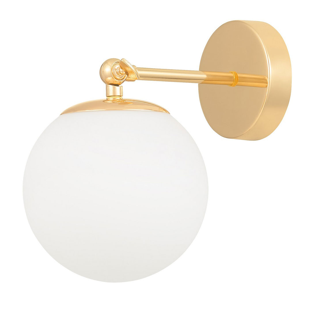 Złota lampa ścienna, kinkiet z kloszem, szklana biała kula, złoto francuskie, nowoczesna - FREDICA W1 - Lumina Deco zdjęcie 1