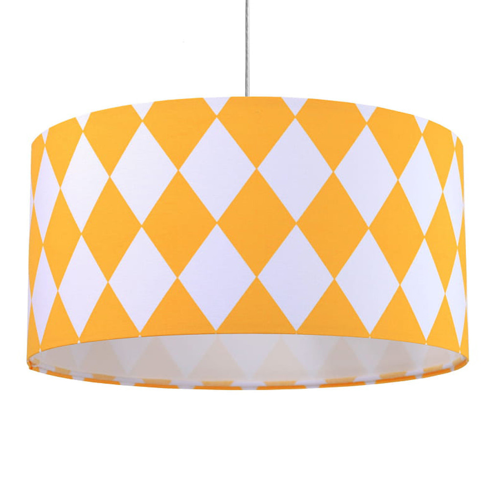 Žluto-bílá závěsná lampa s velurovým válcovým stínidlem s velkými kosočtverci - BPS Koncept obrázek 1