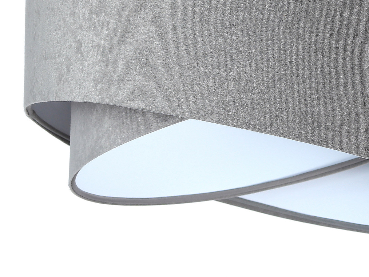 Sivo-biela závesná lampa s okrúhlym asymetrickým tienidlom z velúru TAMI - BPS Koncept obrázok 4