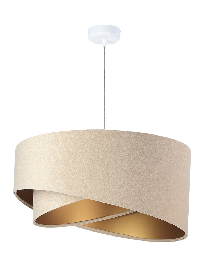 Beige pendant lamp with round asymmetrical velour lampshade with gold interior - SAMANTHA - BPS Koncept image 3