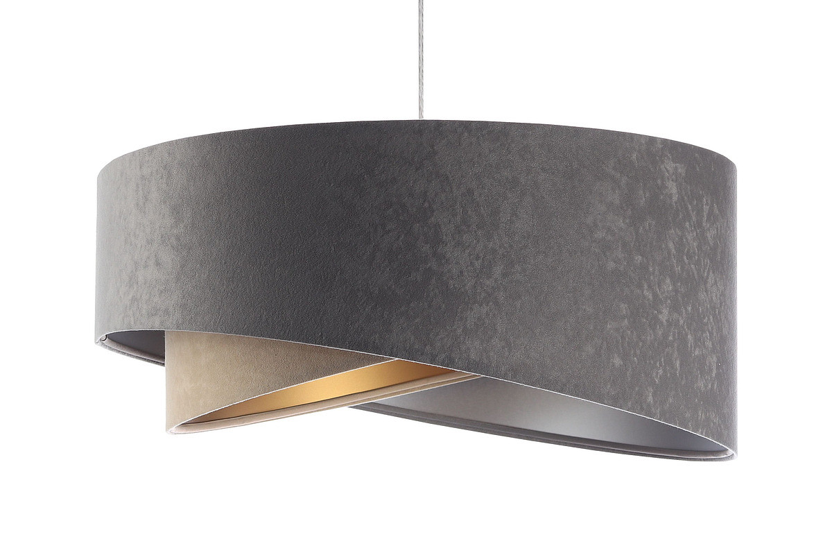 Grey and beige pendant lamp with asymmetrical velour lampshade with gold and silver interior - LAVANIA - BPS Koncept image 1