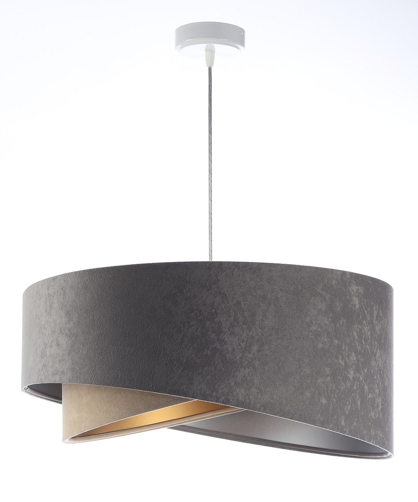 Sivá a béžová závesná lampa s asymetrickým velúrovým tienidlom so zlatým a strieborným interiérom - LAVANIA - BPS Koncept obrázok 3