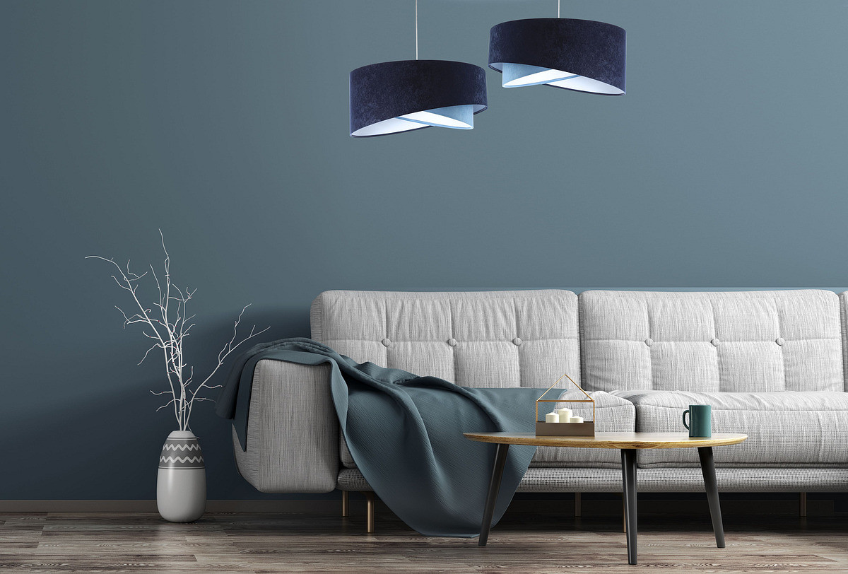 Navy blue and light blue pendant lamp with asymmetrical velour lampshade with white inside - LORES - BPS Koncept image 2