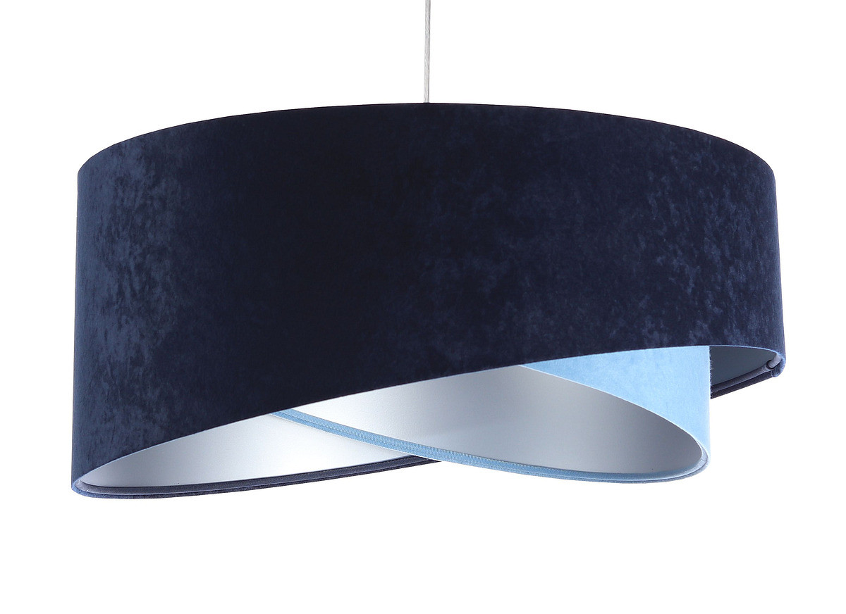 Granátovo-modrá závesná lampa s velúrovým tienidlom, abažúrom so strieborným vnútrajškom, asymetrická LORES - BPS Koncept obrázok 1