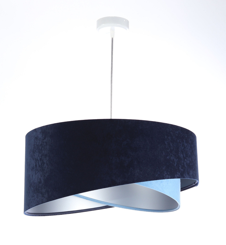 Granátovo-modrá závesná lampa s velúrovým tienidlom, abažúrom so strieborným vnútrajškom, asymetrická LORES - BPS Koncept obrázok 3