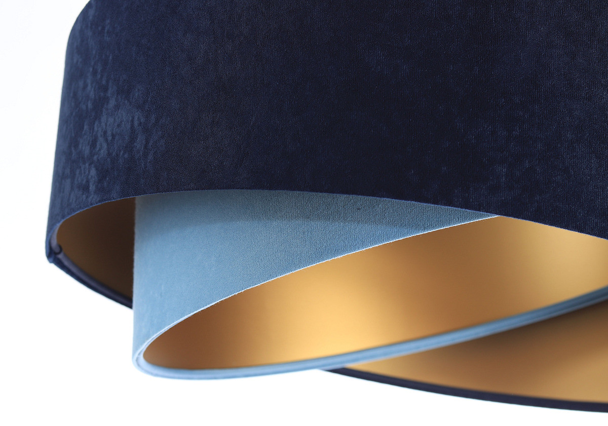 Závěsná lampa s asymetrickým velurovým stínidlem ve dvou odstínech modré se zlatým vnitřkem LORES - BPS Koncept obrázek 4