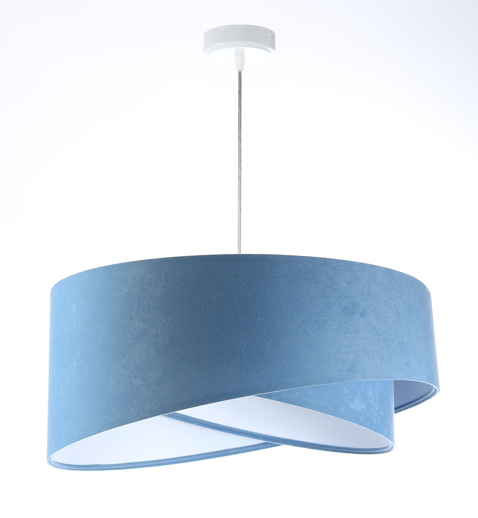 Modrá závesná lampa, velúrová s asymetrickým tienidlom, abažúrom s bielym vnútrajškom ALISON - BPS Koncept obrázok 3