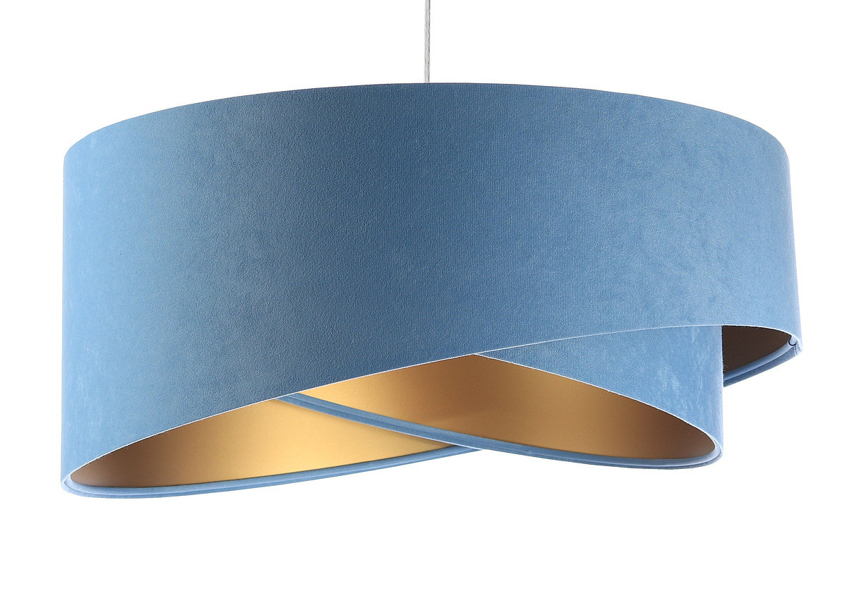 Modrá závesná lampa, s velúrovým tienidlom, abažúrom so zlatým vnútrajškom, asymetrická ALISON - BPS Koncept obrázok 1
