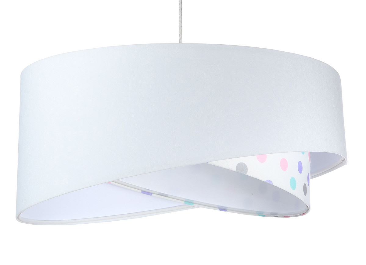Biela závesná lampa s velúrovým asymetrickým tienidlom s pastelovými bodkami a s bielym vnútrajškom BELLA - BPS Koncept obrázok 1