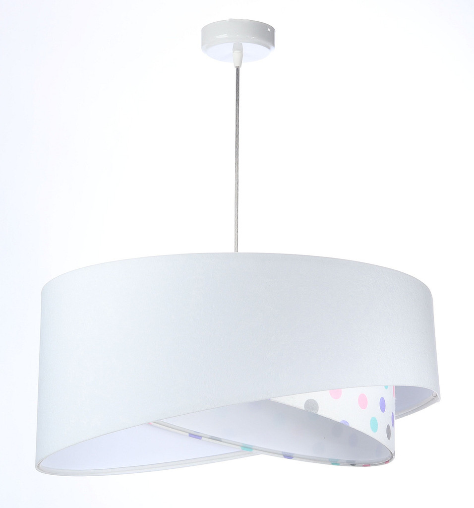 Biela závesná lampa s velúrovým asymetrickým tienidlom s pastelovými bodkami a s bielym vnútrajškom BELLA - BPS Koncept obrázok 3