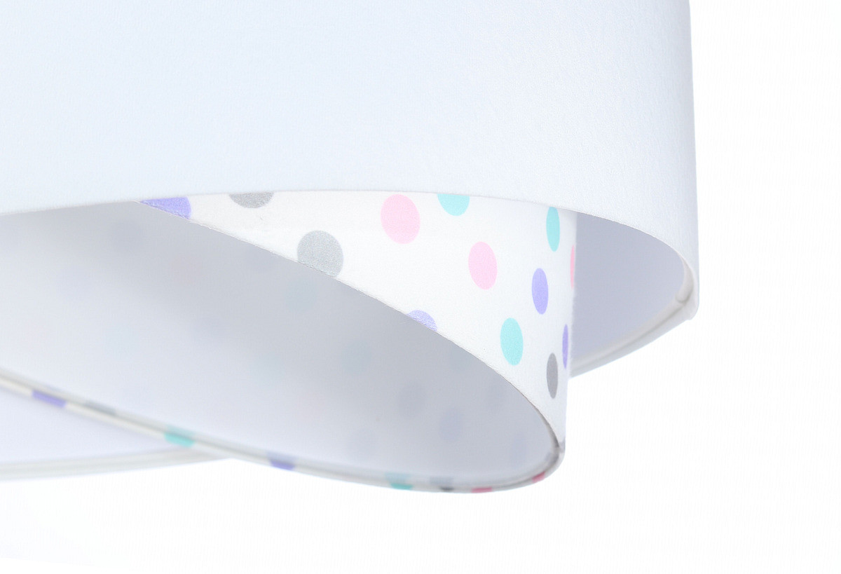Biela závesná lampa s velúrovým asymetrickým tienidlom s pastelovými bodkami a s bielym vnútrajškom BELLA - BPS Koncept obrázok 4