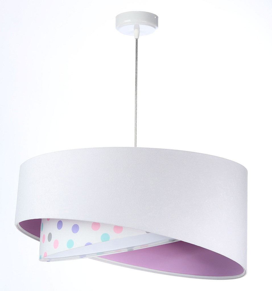 Biała lampa wisząca, welurowa, z asymetrycznym abażurem w pastelowe kropki z liliowym wnętrzem BELLA - BPS Koncept zdjęcie 3