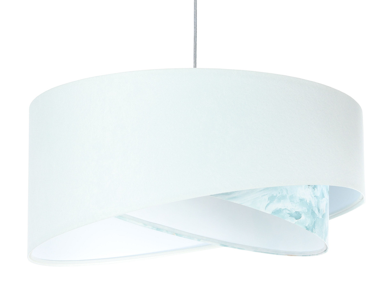 Biała lampa wisząca, welurowa, z asymetrycznym abażurem w błękitny, artystyczny wzór PARI - BPS Koncept zdjęcie 1