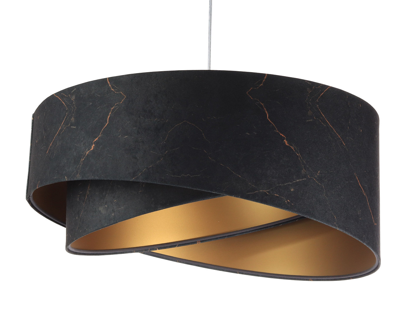 Black and gold asymmetrical pendant lamp with velour lampshade, marble pattern - MAGMA - BPS Koncept image 1