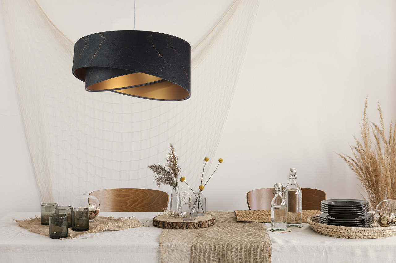 Black and gold asymmetrical pendant lamp with velour lampshade, marble pattern - MAGMA - BPS Koncept image 2