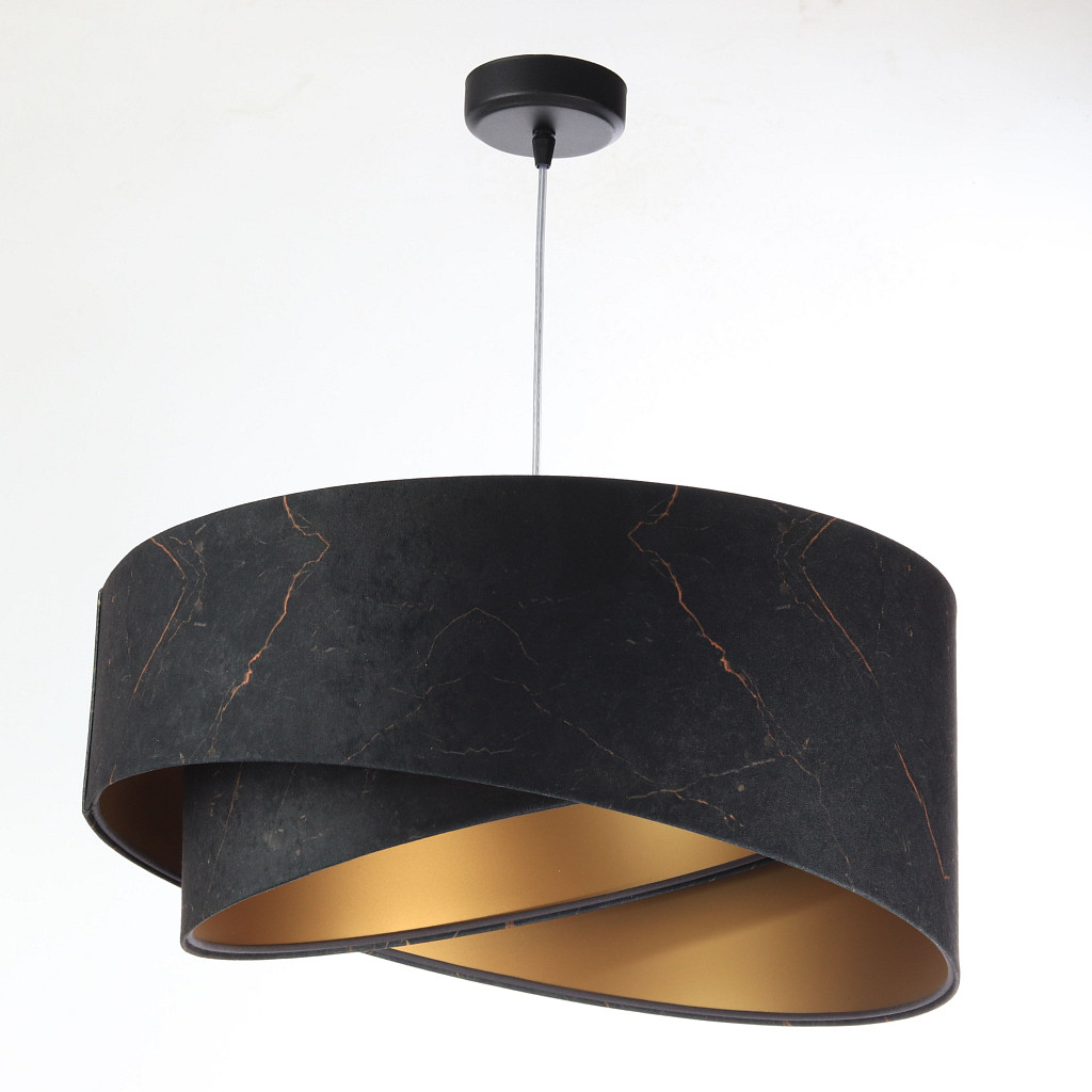 Black and gold asymmetrical pendant lamp with velour lampshade, marble pattern - MAGMA - BPS Koncept image 3