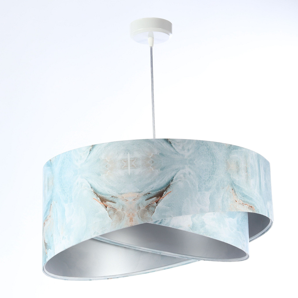 Błękitno-biała lampa wisząca, welurowa, z asymetrycznym abażurem ze srebrnym wnętrzem ICE - BPS Koncept zdjęcie 3