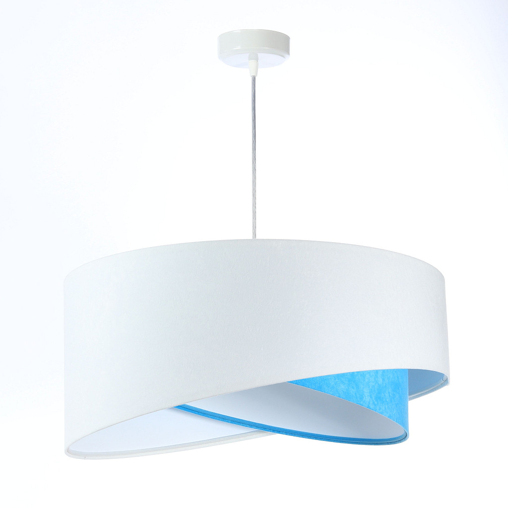 Biało-niebieska lampa wisząca z okrągłym, asymetrycznym kloszem z weluru MIX - BPS Koncept zdjęcie 3