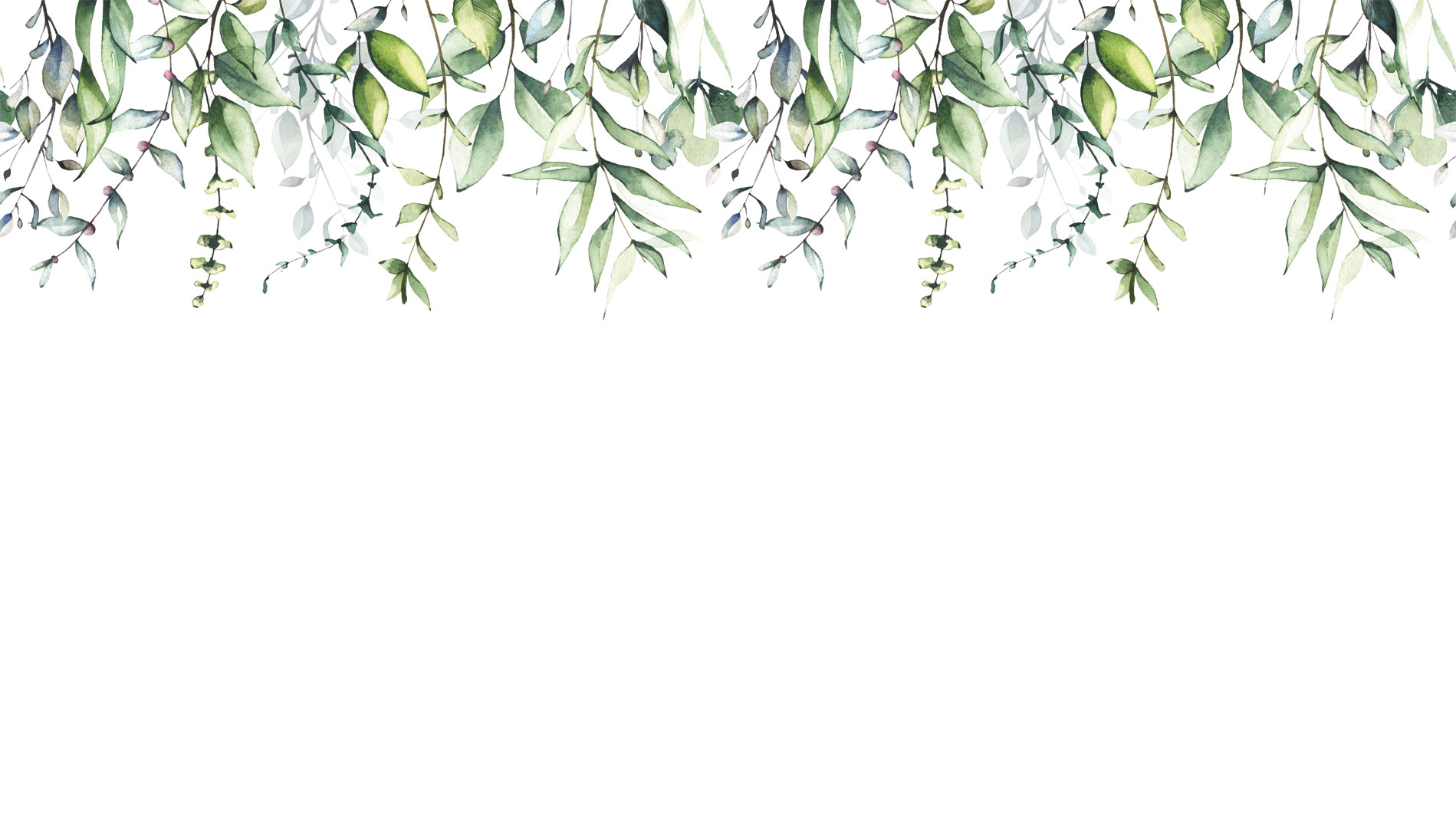 Dekoratívna biela tapeta s akvarelovým vzorom - visiace zelené vetvy s listami - Dekoori obrázok 1