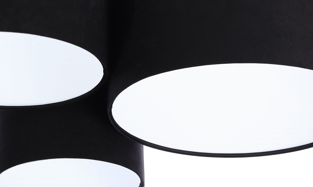 Černá stropní lampa s válcovými velurovými stínidly v různých velikostech s bílým vnitřkem FLOJD - BPS Koncept obrázek 4