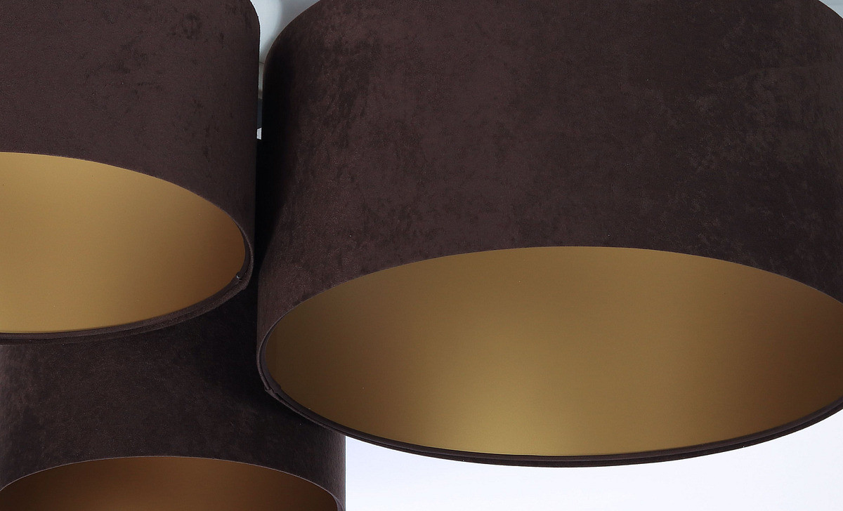 Brązowa lampa sufitowa z okrągłymi kloszami z weluru ze złotym wnętrzem, plafoniada MELWIN - BPS Koncept zdjęcie 4