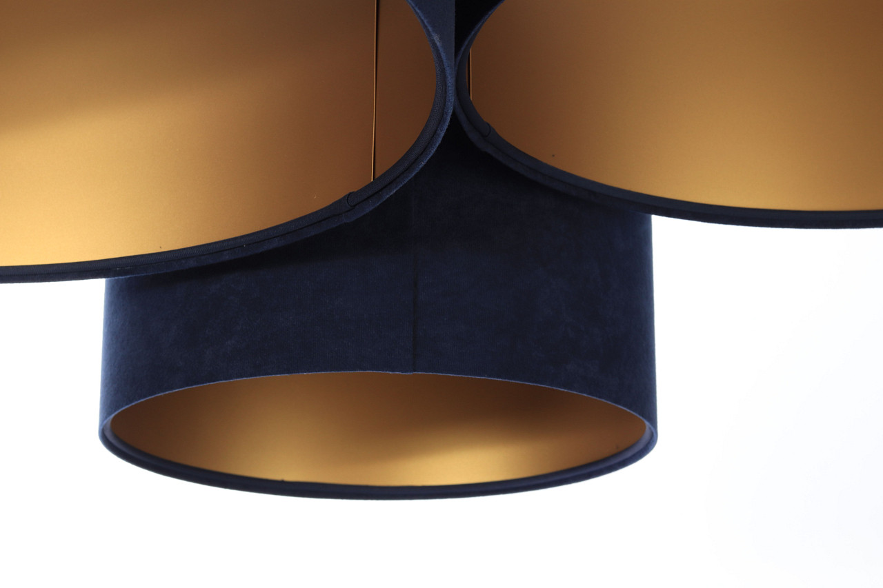 Tmavě modro-zlatá stropní lampa s válcovými velurovými stínidly v různých velikostech HONIR - BPS Koncept obrázek 4