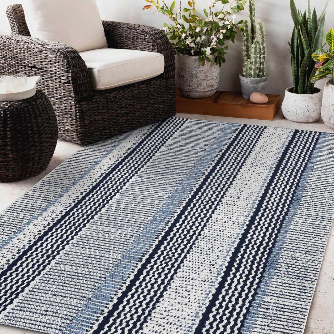 Pruhovaný provázkový koberec, bílý/modrý/tmavě modrý, boho a skandinávský styl, vnitřní i venkovní - BETTY - Dywany Łuszczów obrázek 4