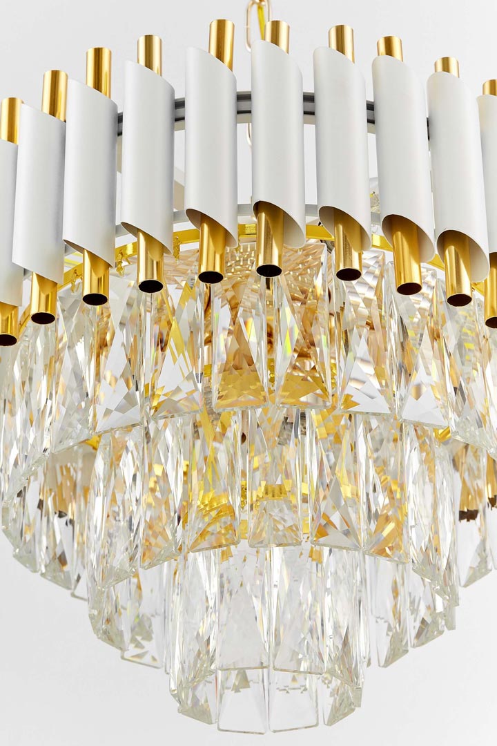 Biało-złoty, elegancki kryształowy żyrandol, na łańcuchu MAZINI - Lumina Deco zdjęcie 4