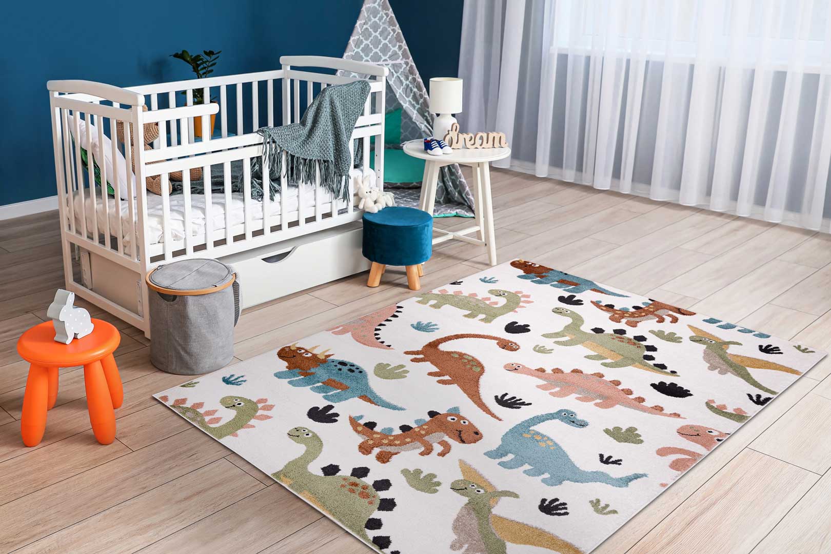 Krémový dětský koberec s dinosaury pro holčičku, pro chlapce, barevný, měkký - Dywany Łuszczów obrázek 4