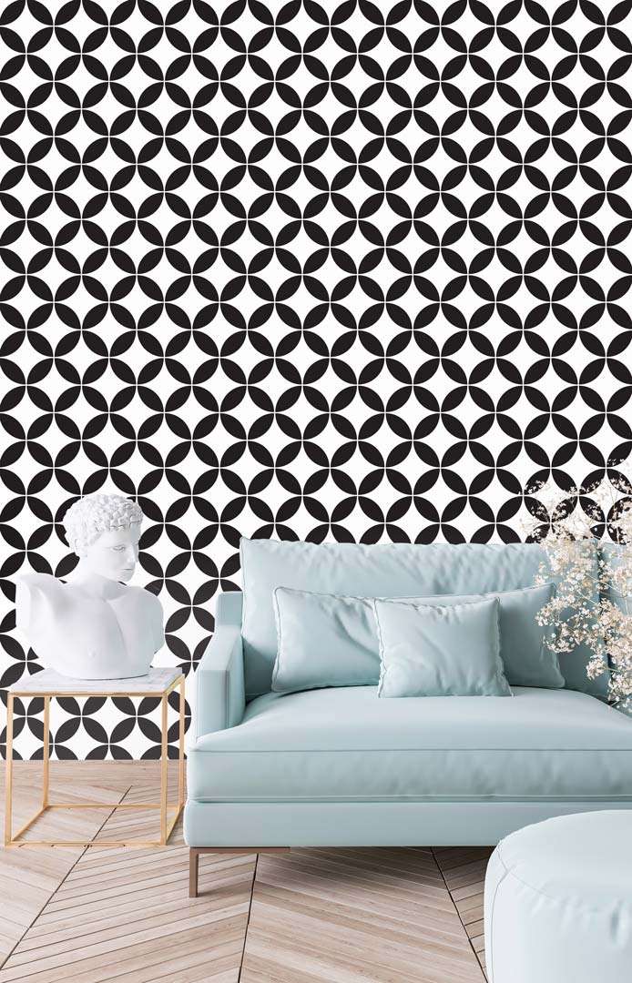 Moroccan mosaic in white and black colours, retro design wallpaper - Dekoori image 2