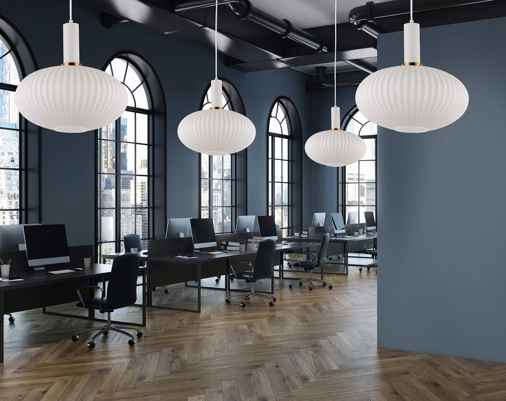 Industriálna biela závesná lampa FLORI s moderným skleneným tienidlom - Lumina Deco obrázok 4