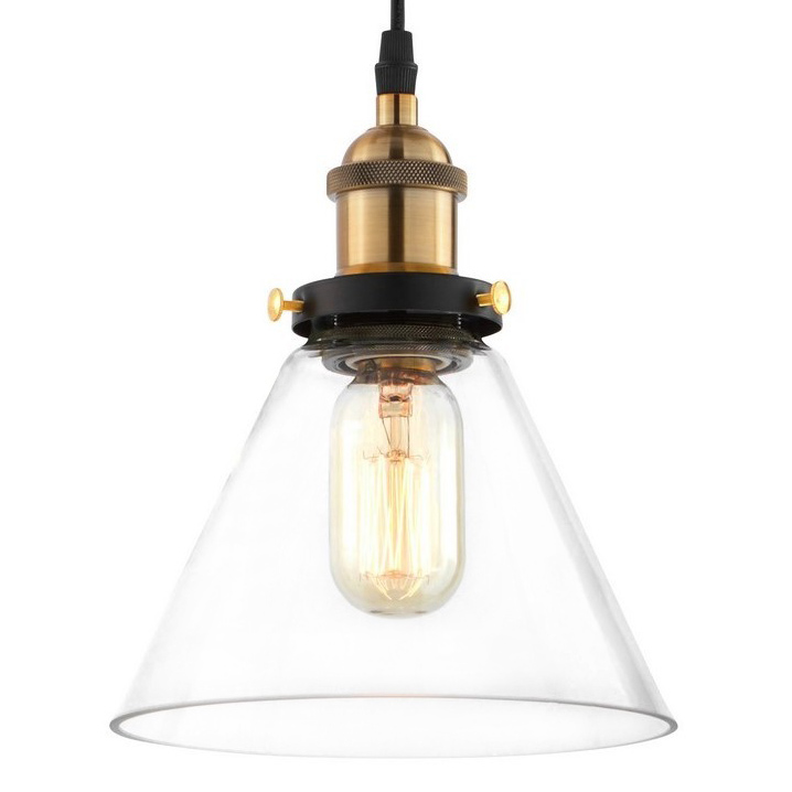 Priemyselná škandinávska loftová lampa NUBI, závesný sklenený priehľadný kužeľ - Lumina Deco obrázok 1