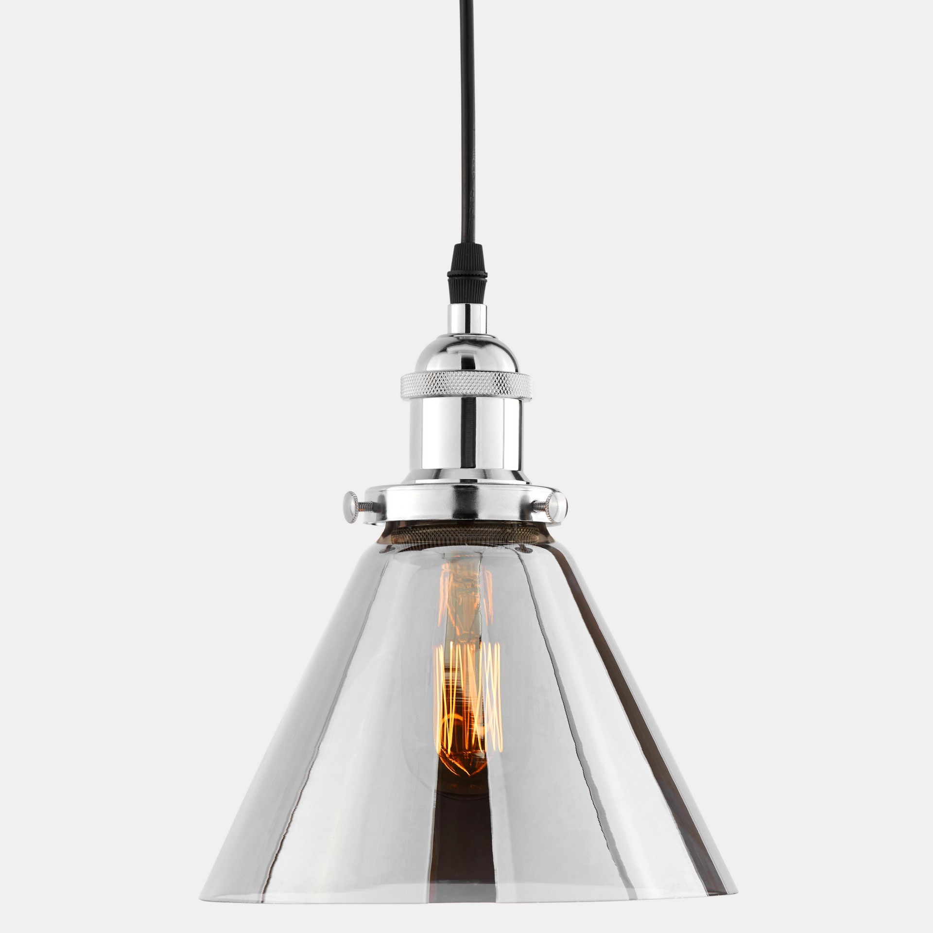 Dymiona lampa wisząca industrialna NUBI CHROM W1, loftowa, stożkowa, chromowana - Lumina Deco zdjęcie 3