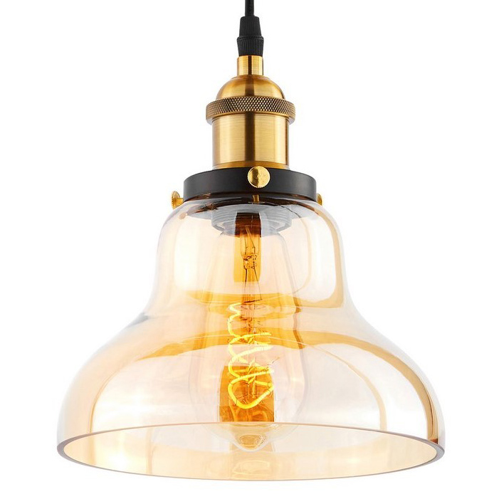 Jantarová závěsná lampa ZUBI skleněná kopule industriální retro vintage - Lumina Deco obrázek 1