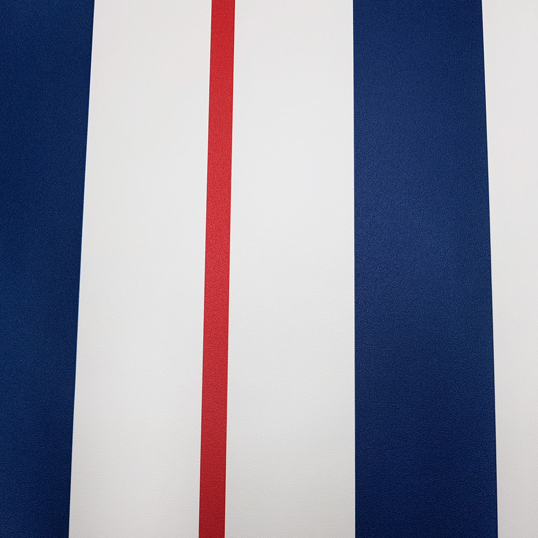 Tmavě modro-bílo-červená námořnická tapeta se svislými pruhy, dekorativní, námořní - Dekoori obrázek 3