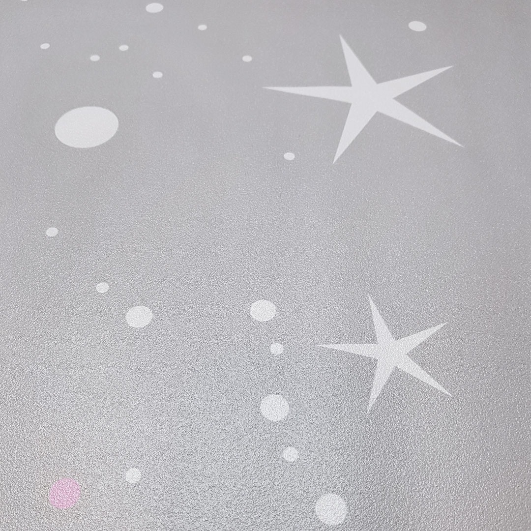 Grey wallpaper with white and pink stars and dots - Dekoori image 4