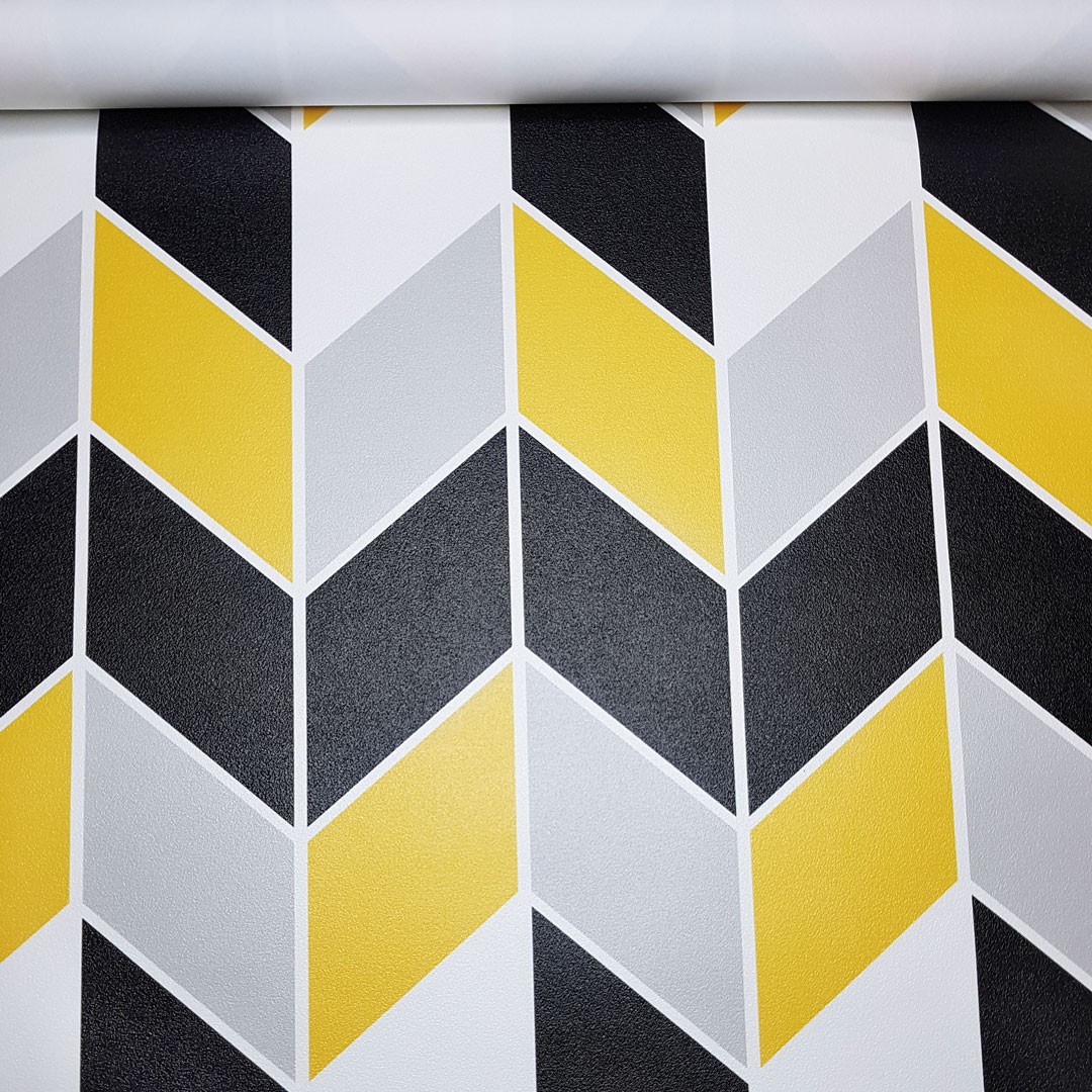 Chevron herringbone modern wallpaper black-grey-yellow-white - Dekoori image 3